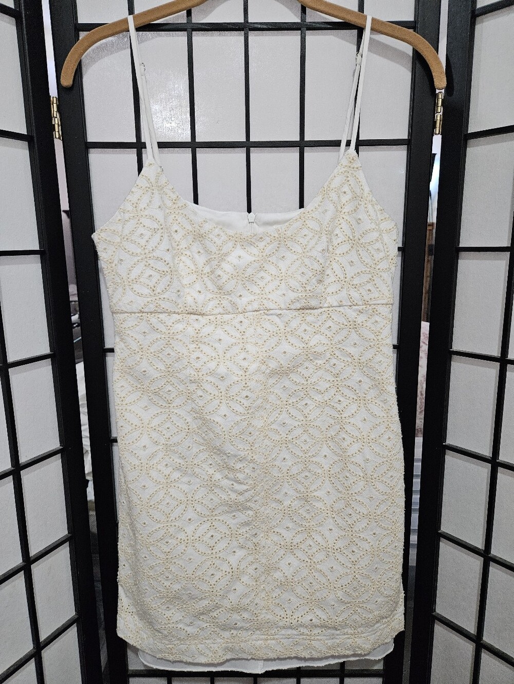 Dee Elly Small White & Cream Embroidered Eyelet Sleeveless Mini Dress